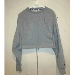 Victoria Secret Pink Grey Cropped Sweater With Elastic Drawstring